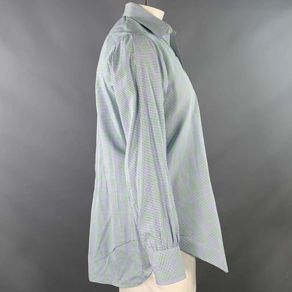 TURNBULL & ASSER Green Blue Gingham Cotton Long Sleeve Shirt - Picture 3 of 5